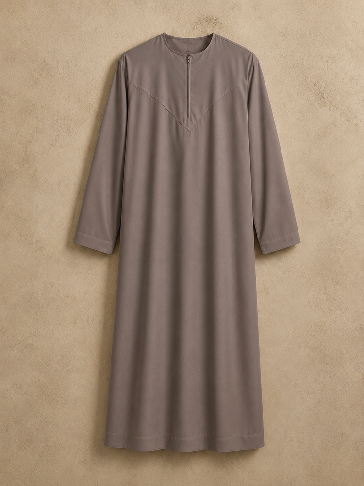 Taupe Brown - Zipped Omani Thobe