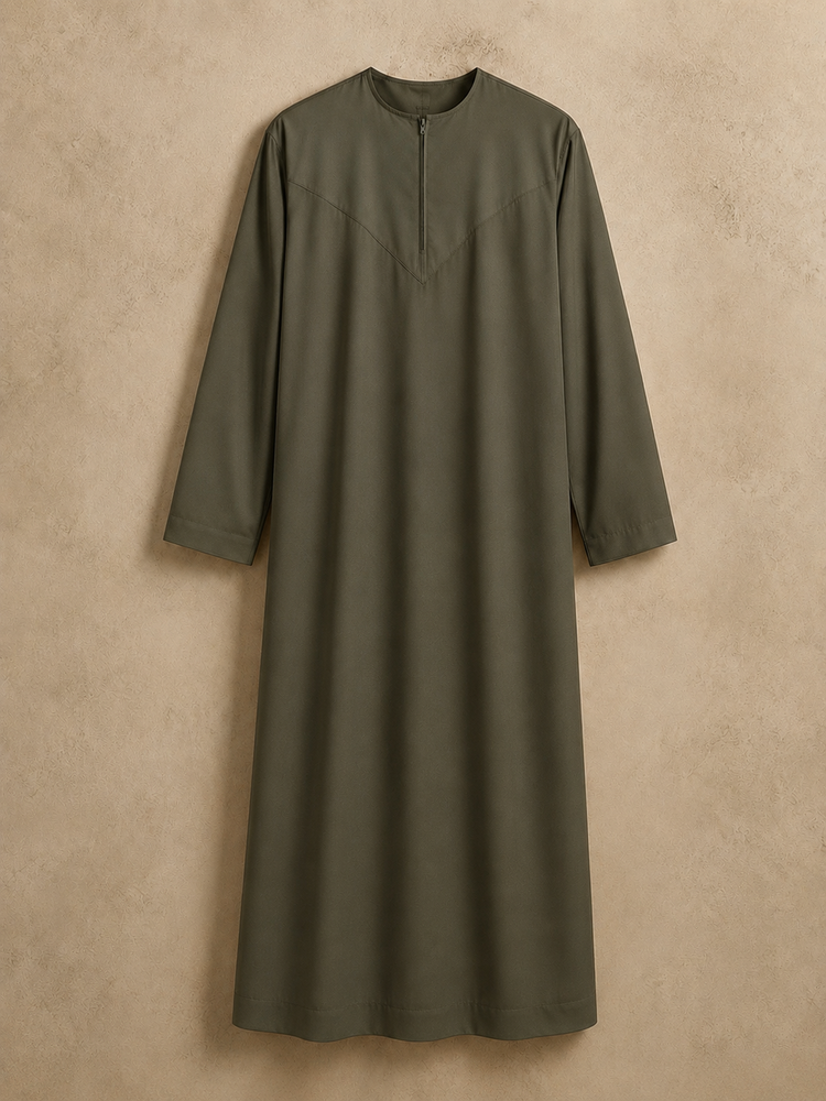 Olive - Zipped Omani Thobe